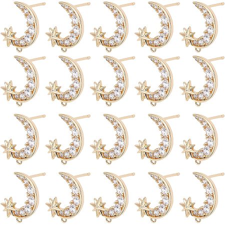 NBEADS 5 Pairs Cubic Zirconia Stud Earrings, Brass Earring Findings with 304 Stainless Steel Ear Nut for Earring Making- Real 18K Gold Plated