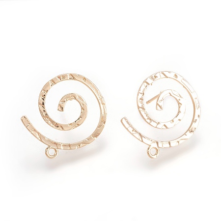 Brass Stud Earring Findings, with Loop, Spiral/Vortex, Nickel Free, Real 18K Gold Plated, 23x23x1.5mm, Hole: 1.6mm; Pin: 0.7mm