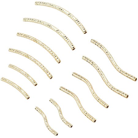 Pandahall Elite 36pcs 2 Styles Brass Twist Curved Long Slim Beads 18k Gold Plated Tube Beads Noodle Spacer Beads for Memory Wire Necklace Bracelet Clavicle Making DIY Crafts