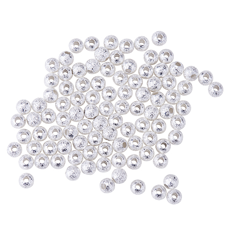 PandaHall Elite Diameter 4mm Round Brass Stardust Spacer Beads Silver Craft Findings Nickel Free, about 100pcs/bag