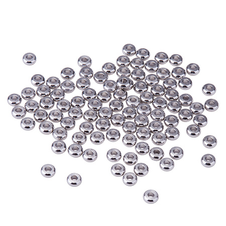 PandaHall Elite Nickel Flat Round Free Brass Bead Spacers Platinum Size 4x1.9mm about 100pcs/bag