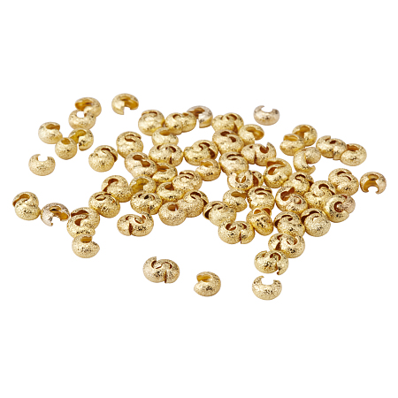 PandaHall Elite 4x3mm Brass Crimp Beads Covers Nickel Free Golden Craft Findings, about 100pcs/bag