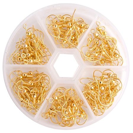 PandaHall Elite Golden Nickel Free Brass Earring Hooks for Jewelry Making, about 120pcs/Box