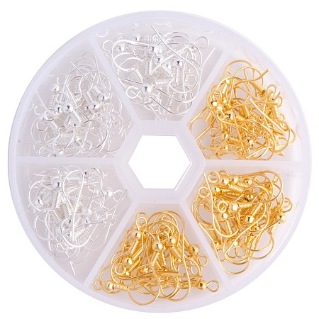 PandaHall Elite Golden and Silver Nickel Free Brass Earring Hooks for Jewelry Making, about 120pcs/Box