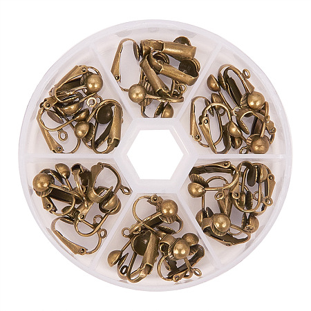 PandaHall Elite 36Pcs Size 17x14x7mm Brass Clip-on Earring Component Antique Bronze Earring Making Materials for Non-pierced Ears Nickel Free