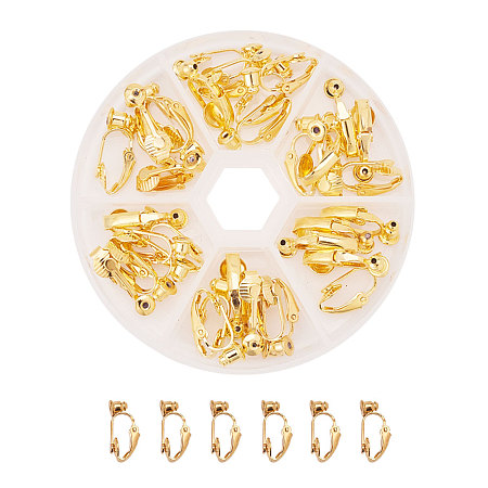 PandaHall Elite 36 Pcs 19x6mm Brass Clip-on Earring Hooks Components Golden Earring Making Materials for Non-Pierced Ears Nickel Free