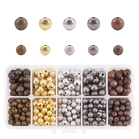Brass Textured Beads, Lead Free, Round, Antique Bronze & Gunmetal & Golden & Platinum & Red Copper, 6mm/8mm, Hole: 1~2mm; 500pcs/box