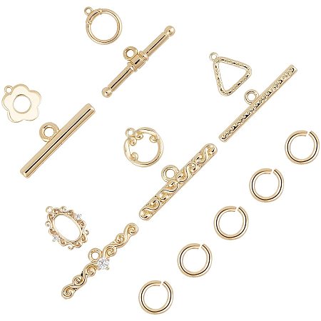 PH PandaHall 10 Sets Toggle Clasp T-Bar Closure 18K Gold Plated Brass Micro Pave Cubic Zircon Toggle Clasps Metal Bracelet Clasps for Necklace Jewelry Making