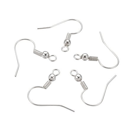 NBEADS 2000 Pcs Brass Earring Hooks, Nickel Free, Silver, 19mm, Hole: 1.5mm, Pin: 0.7mm