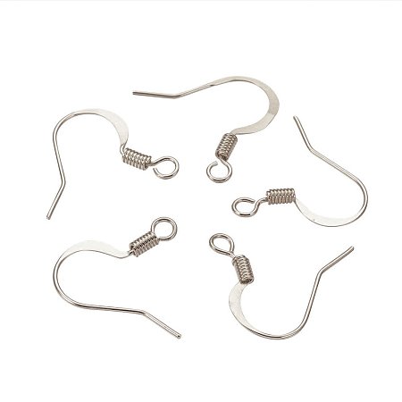 NBEADS 1000 Pcs Brass Earring Hooks, Nickel Free, Platinum, 15mm, Hole: 2mm; Pin: 0.7mm