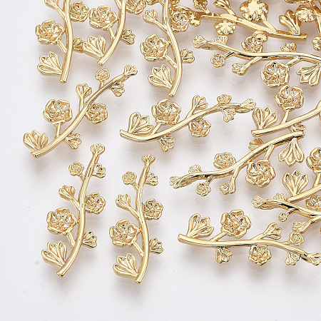 ARRICRAFT Brass Pendants, Nickel Free, Plum Blossom Branch, Real 18K Gold Plated, 25x10x3mm, Hole: 0.8mm