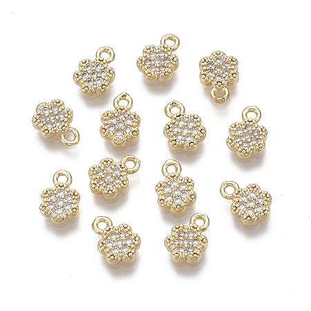 ARRICRAFT Brass Micro Pave Clear Cubic Zirconia Charms, Nickel Free, Flower, Real 18K Gold Plated, 7.5x5x1.5mm, Hole: 0.9mm