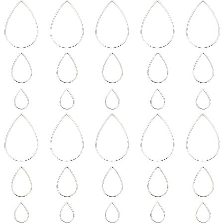 SUNNYCLUE 1 Box 120Pcs 3 Sizes Teardrop Linking Rings Earrings Beading Hoop Brass Metal Open Bezels Frame Charms for Earring Necklaces Findings Crafts Jewelry Making Supplies, Silver