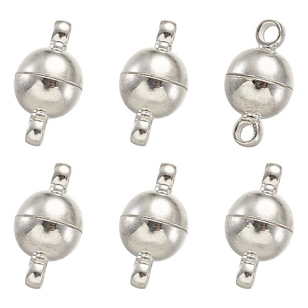 ARRICRAFT Brass Magnetic Clasps, Nickel Free, Round, Silver Color Plated, 11.5x6mm, Hole: 1.2mm