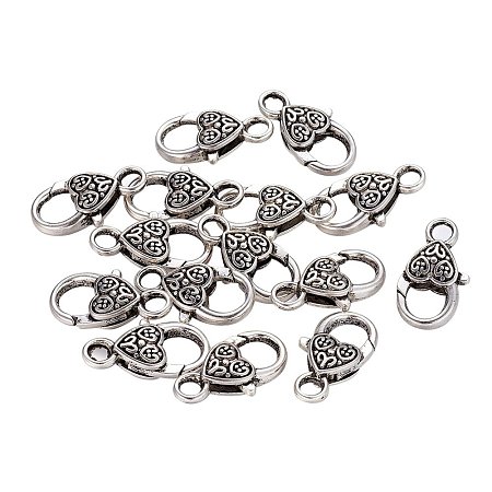 NBEADS 50 Pcs Tibetan Style Heart Lobster Claw Clasps, Lead Free & Cadmium Free & Nickel Free, Antique Silver Color, about 25.5x14x6mm, hole: 4mm