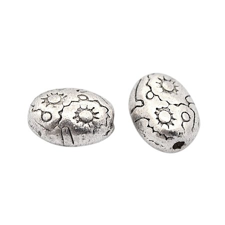 NBEADS 1000 Pcs Tibetan Silver Beads, Lead Free & Nickel Free & Cadmium Free, Oval, Antique Silver, about 6mm wide, 8mm long, 4.1mm thick, hole: 1mm