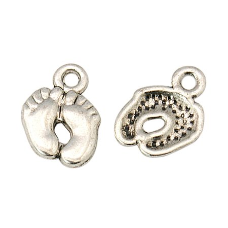 NBEADS 1000 Pcs Tibetan Silver Charms, Lead Free and Cadmium Free, Foot Print, Antique Silver, Lead Free and Nickel Free, 14mm long, 10mm wide, 2mm thick, hole: 2mm