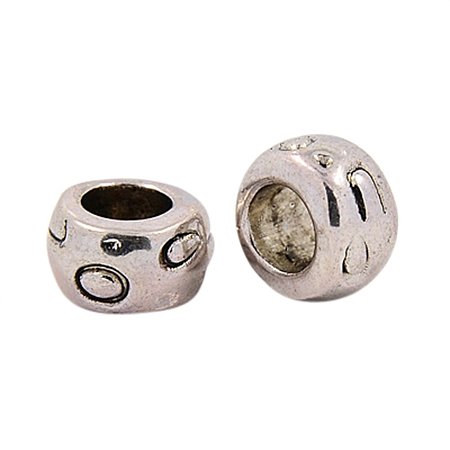 NBEADS 250 Pcs Large Hole Beads, Tibetan Style European Beads, Antique Silver, Lead Free, Cadmium Free and Nickel Free, Flat Round, 12.5mm in diameter, 8mm thick, hole: 6.5mm