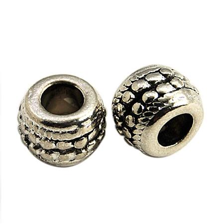 NBEADS 500pcs Antique Silver Rondelle Large Hole Beads, Alloy European Beads, Lead Free and Cadmium Free & Nickel Free About 9.5x7mm, Hole: 4mm