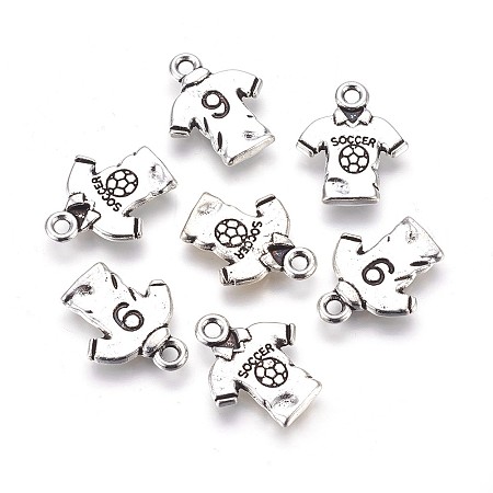 Honeyhandy Alloy T-Shirt Pendants, Sports Charms, Football Jersey Charms,Lead Free & Cadmium free & Nickel Free, DIY Jewelry for, Antique Silver, 18.5x15x2mm, hole: 2mm
