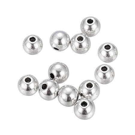 NBEADS 1000 Pcs Tibetan Style Beads, Lead Free & Nickel Free & Cadmium Free, Round, Antique Silver, about 7.5mm in diameter, hole: 2.5mm