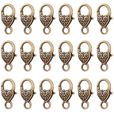 NBEADS 50 Pcs Antique Bronze Tibetan Style Heart Lobster Claw Clasps Lead & Nickel & Cadmium Free Jewelry Making Findings