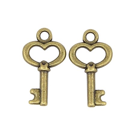 NBEADS 1500 Pcs Tibetan Style Pendants, Lead Free, Cadmium Free and Nickel Free, Skeleton Key, Antique Bronze Color, 15.5mm long, 9mm wide, 2.5mm thick, hole: 1mm