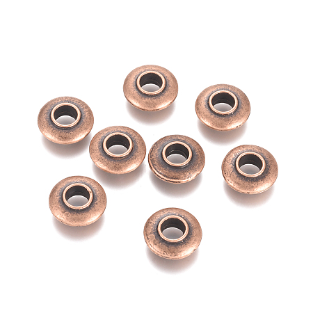 Honeyhandy Alloy Beads, Long-Lasting Plated, Large Hole Donut Beads, Nickel Free, Red Copper, 14x5mm, Hole: 5mm