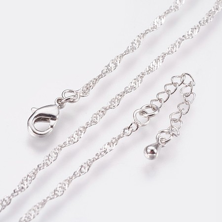 Honeyhandy Long-Lasting Plated Brass Chain Necklaces, with Lobster Claw Clasp, Nickel Free, Real Platinum Plated, 18.1 inch (46cm), 1.5mm