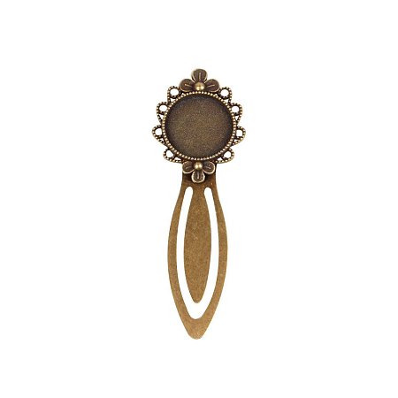 NBEADS Flat Round Antique Bronze Iron Bookmark Cabochon Settings with Alloy Tray for Crafting, Jewelry Making Accessories, Nickel Free, 88x23x4mm; Tray: 20mm