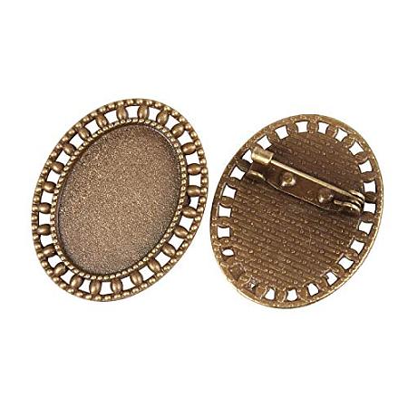 ARRICRAFT 100pcs Antique Bronze Oval Vintage Alloy Brooch Cabochon Bezel Settings with Iron Pin Brooch Back Bar Findings