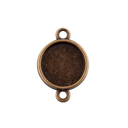 NBEADS 1110pcs/kg Flat Round Two-Sided Antique Bronze Iron Alloy Cabochon Connector Settings for Crafting, Jewelry Making Accessories, Nickel Free, Tray: 12mm; 21x15x2mm, Hole: 1.5mm