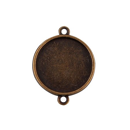NBEADS 415pcs/kg Flat Round Two-Sided Antique Bronze Iron Alloy Cabochon Connector Settings for Crafting, Jewelry Making Accessories, Nickel Free, Tray: 20mm; 29x23x3mm, Hole: 1.6mm