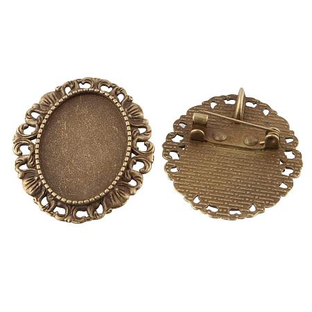 ARRICRAFT 100pcs Antique Bronze Oval Tray Vintage Alloy Brooch Cabochon Bezel Settings with Iron Pin Back Bar Findings