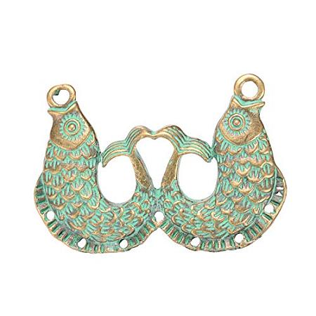 ARRICRAFT 5 pcs Tibetan Style Double-Fish Shape Alloy Chandelier Components Metal Links for Earring Pendant DIY Jewelry Making, Antique Bronze & Green Patina