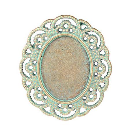 ArriCraft 10 Pcs Antique Bronze & Green Oval Alloy Tray Cabochon Setting Component Links Cabochon Pendants for DIY Jewelry Making