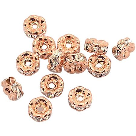 Pandahall Elite 200pcs 4mm Crystal Czech Rhinestone Wavy Spacer Beads Rose Gold Plated Brass Rondelle Spacer Beads for Jewelry Making