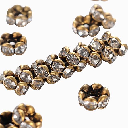 NBEADS 200 pcs 5mm Grade AAA Brass Rhinestone Spacer Round Rondelle Beads Nickel Free Wavy Edge, 2.5mm Thick, Hole: 1mm, Antique Bronze Metal Color