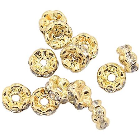 Pandahall Elite 200pcs 6mm Crystal Czech Rhinestone Wavy Spacer Beads Light Gold Plated Brass Rondelle Spacer Beads for Jewelry Making
