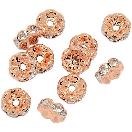 Pandahall Elite 200pcs 8mm Crystal Czech Rhinestone Wavy Spacer Beads Rose Gold Plated Brass Rondelle Spacer Beads for Jewelry Making
