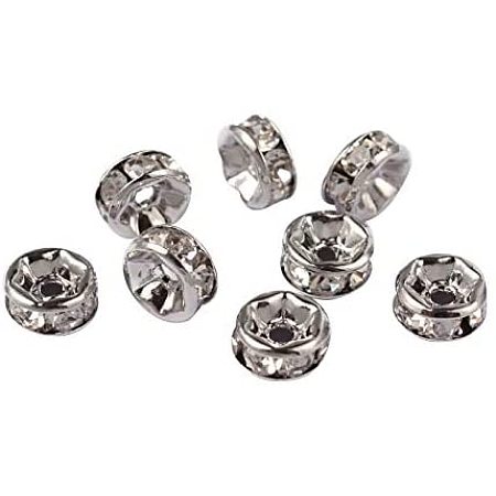 Arricraft 200pcs 1mm Brass Rhinestone Spacer Beads Crystal Straight Rondelle Beads Charm Platinum Metal Beads Supplies for Crafts Jewelry DIY Making