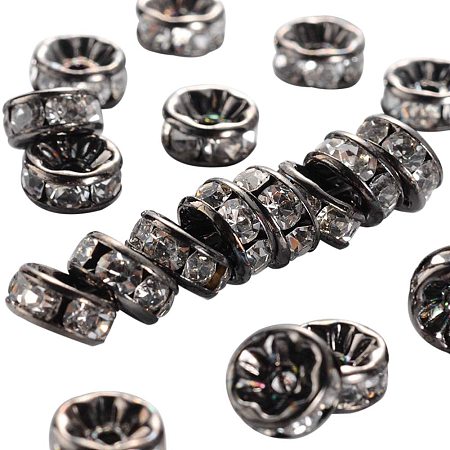 Pandahall Elite 200pcs 8mm Crystal Czech Rhinestone Spacer Beads Gunmetal Plated Brass Rondelle Spacer Beads for Jewelry Making, Nickel Free