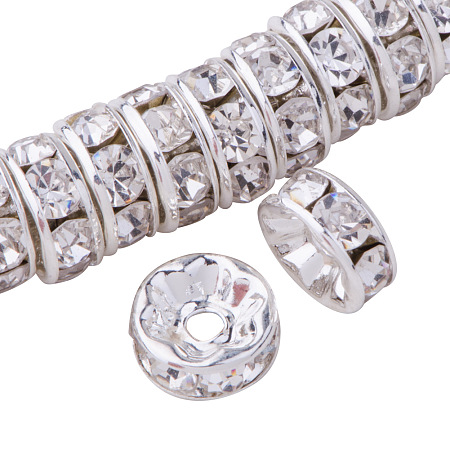 PandaHall Elite Rondelle 8x3.8mm Silver Plated Brass Middle East Rhinestone Spacer Beads Nickel Free