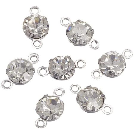 Pandahall Elite 100pcs 1mm Clear Rhinestone Connectors Charms 2 Holes Round Middle East Rhinestone Beads Platinum Brass Link Connector for Jewelry Making Necklaces Bracelets Earrings