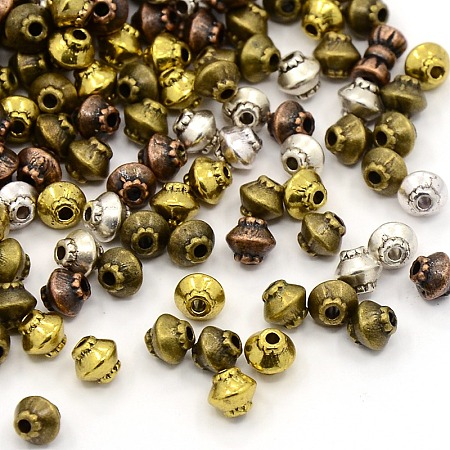 Honeyhandy Tibetan Style Alloy Bicone Spacer Beads, Nickel Free, Mixed Color, 5x4.5mm, Hole: 1mm, about 800pcs/200g