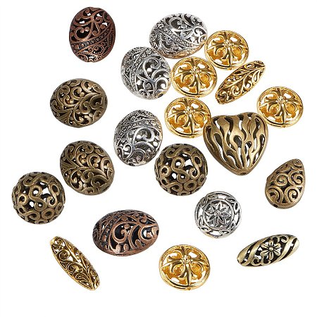 Arricraft 20pcs Mixed Color Mixed Shapes Alloy Filigree Hollow Beads, Nickel Free, 17~23x10~20x7~19mm, Hole: 1~2mm