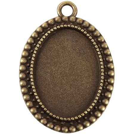 NBEADS 1000g Vintage Tibetan Style Alloy Pendant Cabochon Bezel Settings, Nickel Free, Antique Bronze, Oval Tray: 18x25mm; 36x26x2.5mm, Hole: 3mm; About 212pcs/kg