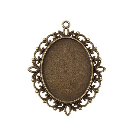 NBEADS 1000g Large Vintage Tibetan Style Alloy Pendant Cabochon Settings, Nickel Free, Antique Bronze, Oval Tray: 30x40mm; 61x48x2.5mm, Hole: 3mm; About 86pcs/kg