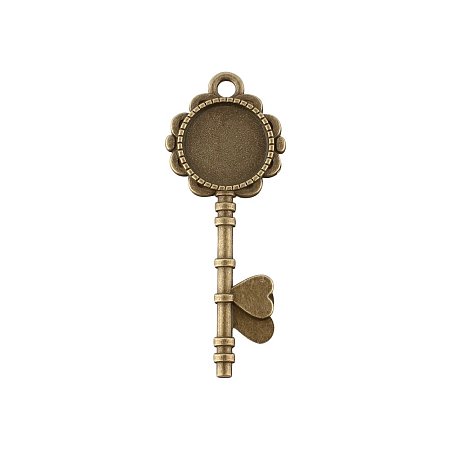 NBEADS 1000g Tibetan Style Antique Bronze Alloy Key Pendant Cabochon Settings, Nickel Free, Tray: 20mm; 73x29x2mm, Hole: 4mm; about 142pcs/1000g