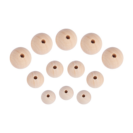 PandaHall Elite 20mm 25mm 30mm Natural Round Wood Beads Loose Spacer Beads For DIY Jewelry Making Pack of 60